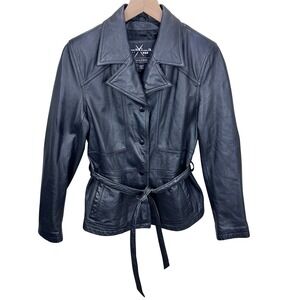 Wilsons Leather Maxima Womens Size M Jacket Black Belted Moto Vintage